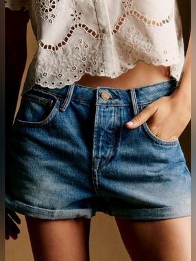 Sezane Niels Button Fly Denim Shorts 34 XS
